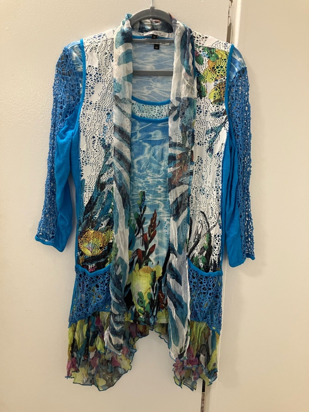Elysee 26 Top & Vest Set Boho-chic T Top Waterfall Seaside Art Sz M Beautiful